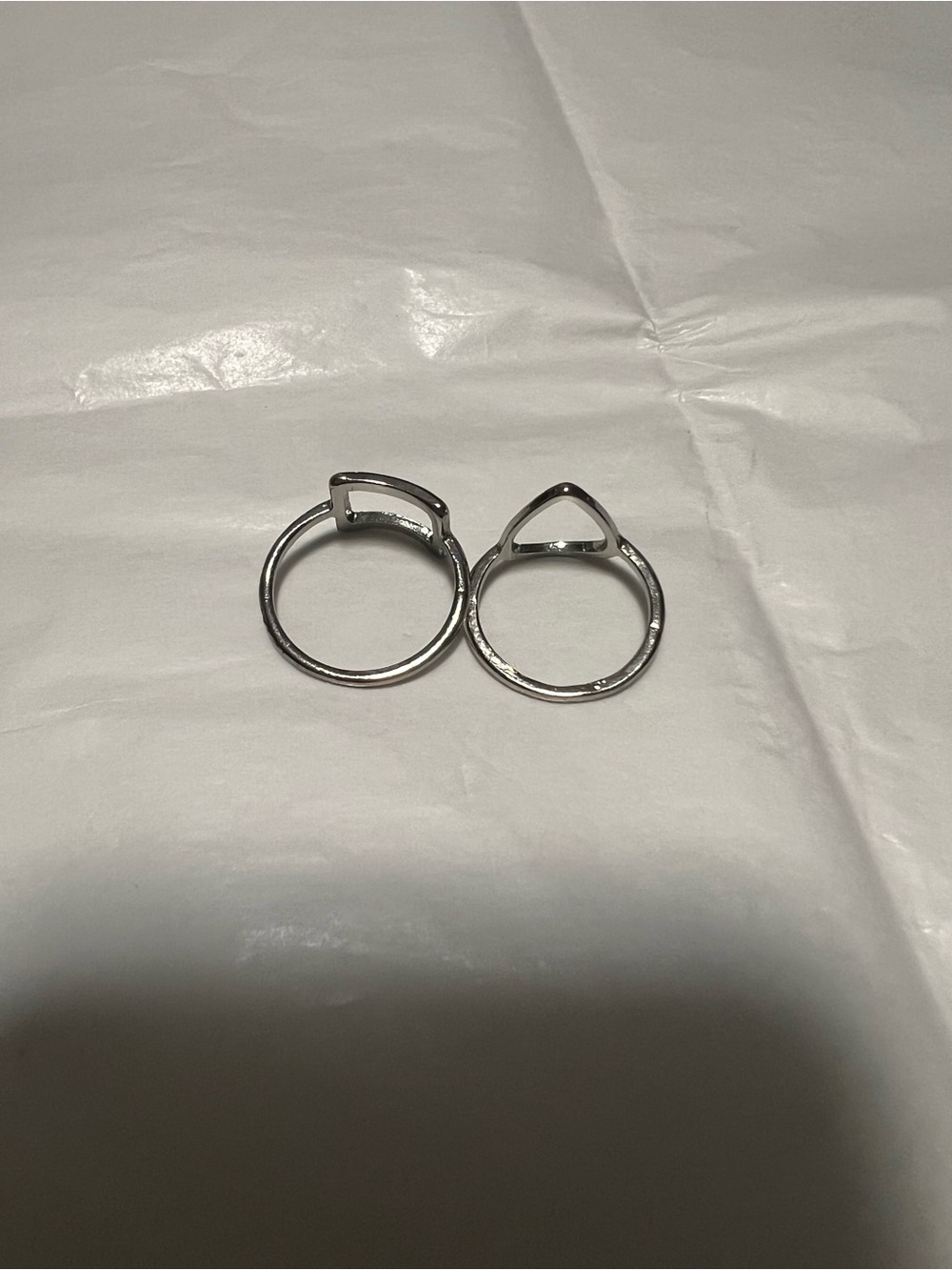 2 Silver Open Geometric Rings Set - Picture 4 of 6